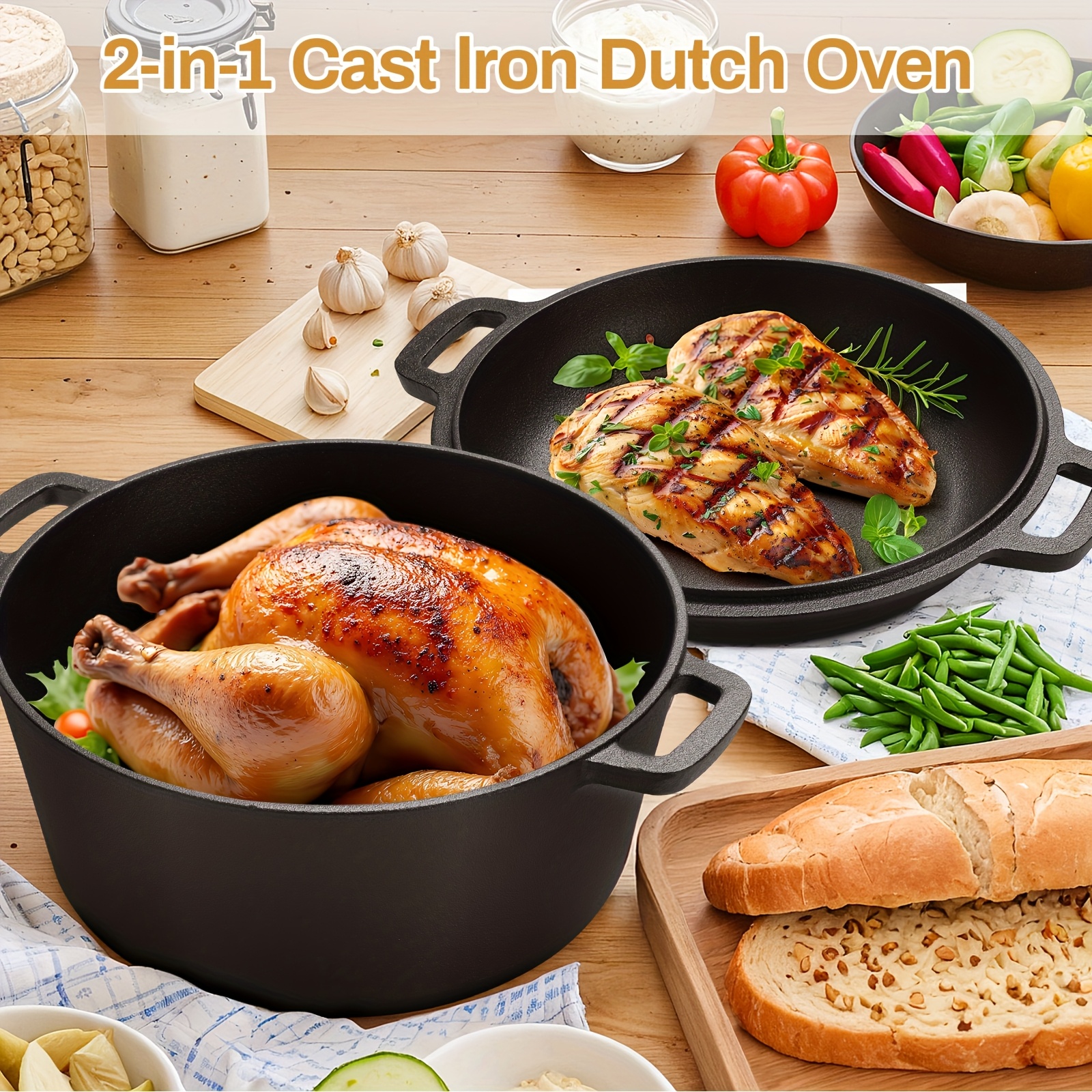 2-in-* Iron Cookware Set (Dutch Oven *) Holiday For Halloween  Christmas Prep, Stovetop, Oven Campfire Safe