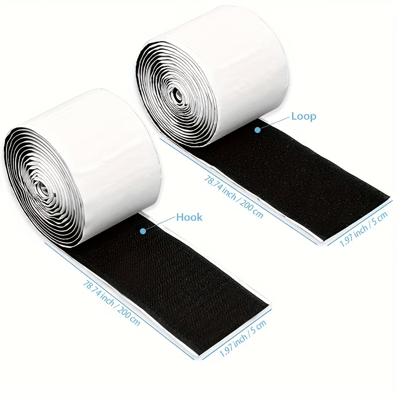 TEMU 2 Inch X 13.12 Feet Adhesive Hook And Loop Tape, Nylon Heavy Duty Tape Fasteners, Black Double Sided Self Adhesive Interlocking Tape Used To Fix
