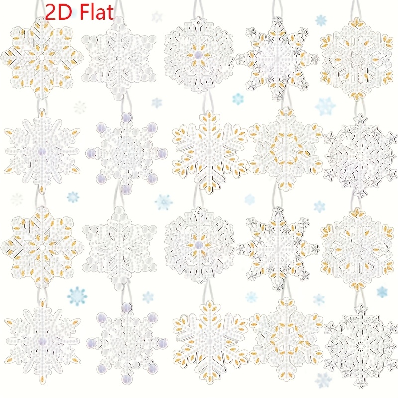 Image of 2d Flat, 20-sets White Snowflake Rope Pendant - Single-sided Diamond Painting Kit For Christmas And Winter Decorations, Craft Supplies, Gifts