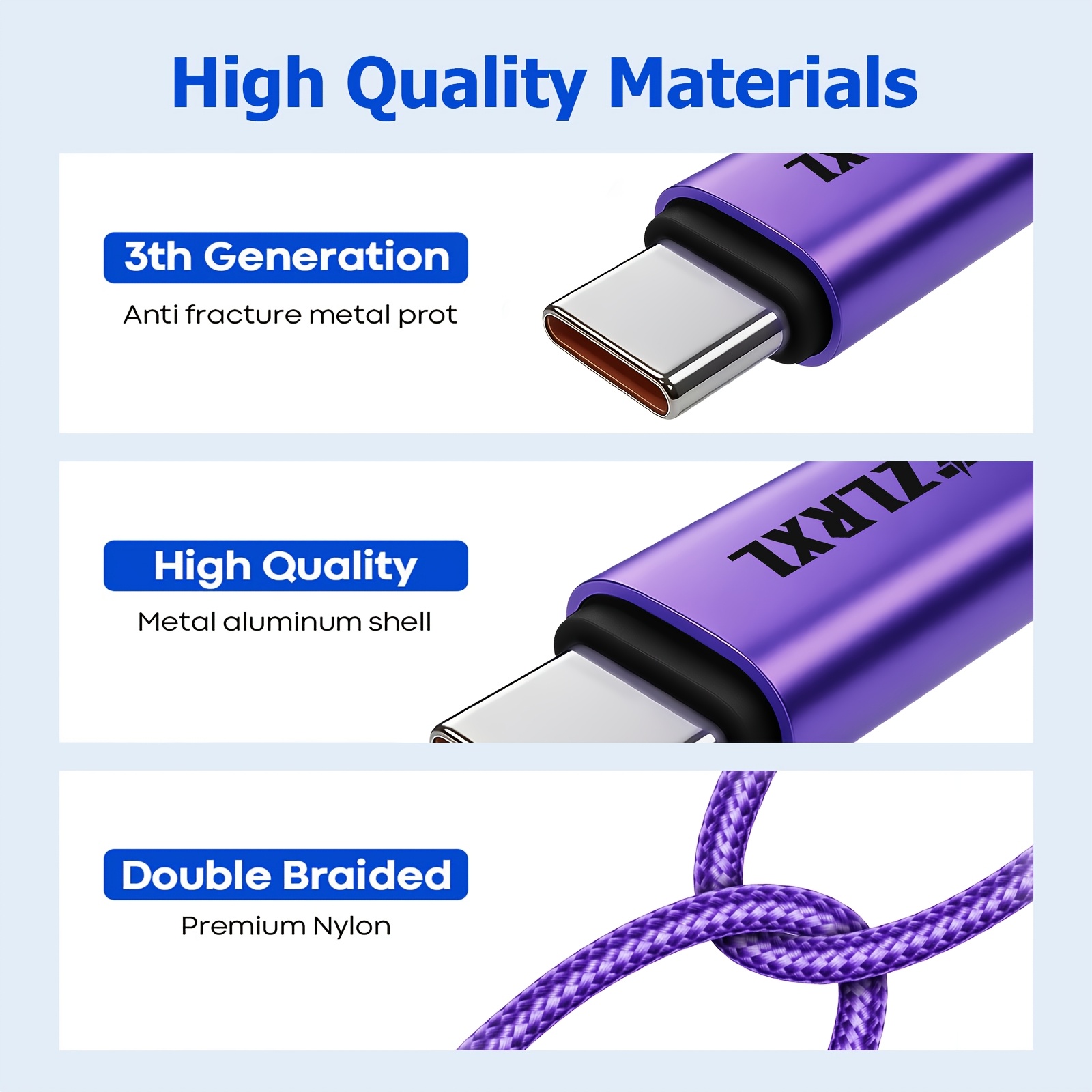 2pcs Type C to Type C Fast Charging Cable, Durable and Sturdy