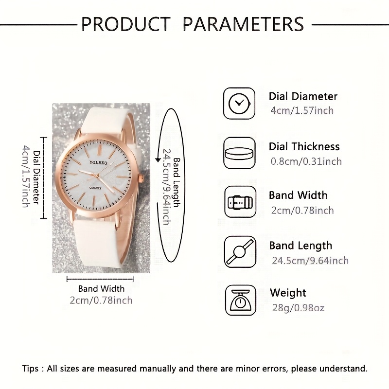 5pcs/1pc New Fashionable and Elegant Women'S Round Quartz Watch + Fashionable Accessory Set for Valentine'S Day, Easter, Ramadan, Birthday, Christmas, Gift for Friends and Family, Eid Al-Adha