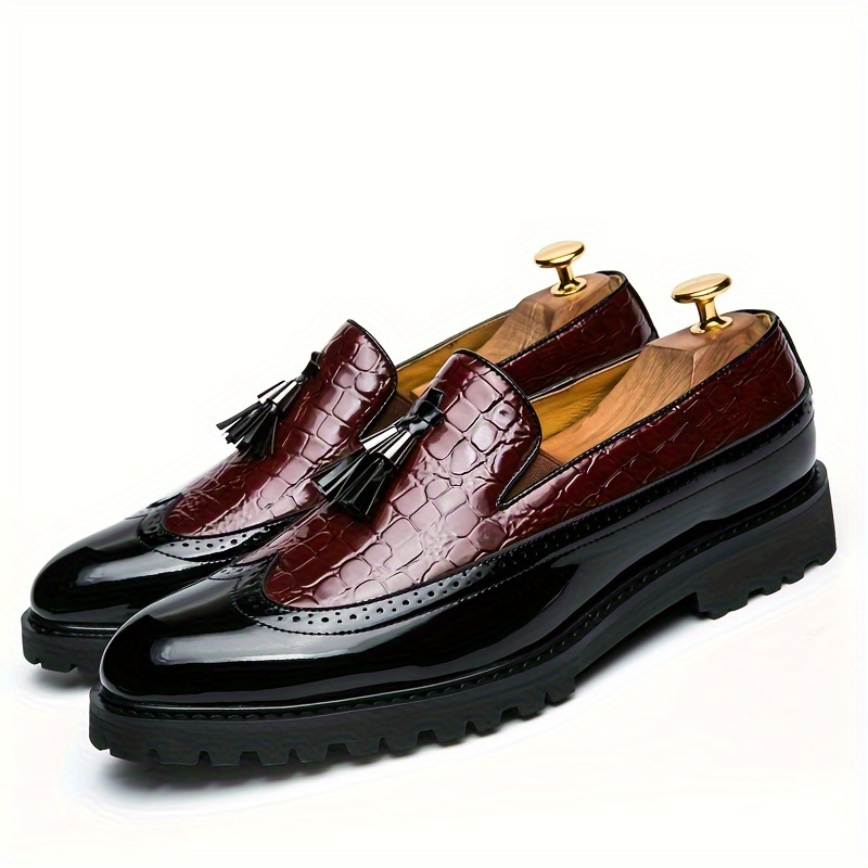 mens vintage wingtip tassel brogue slip dress loafers - Temu display picture 1