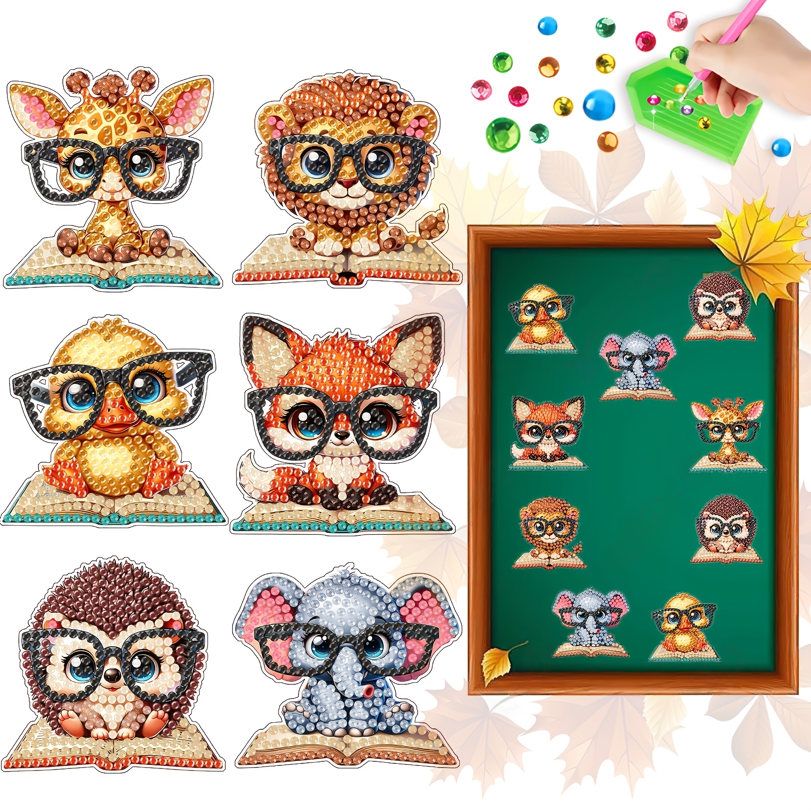 TEMU 6pcs Set: Handcrafted Art Decals With , Diy Diamond Painting Refrigerator Magnets Featuring Giraffe Patterns, Animal-themed 5d Magnetic