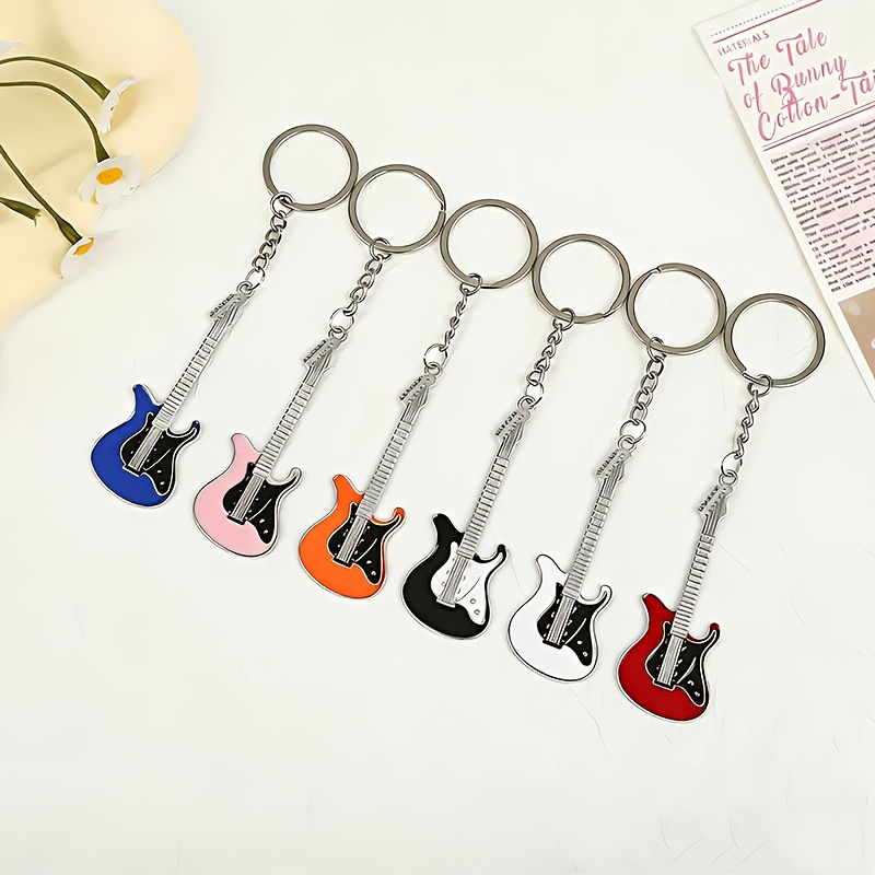 TEMU 6 Mixed Color Alloy Guitar Keychains | Cute And Electric Guitar Keyrings - Instrument Keychains Suitable For Music Lovers, Featuring A Cool And