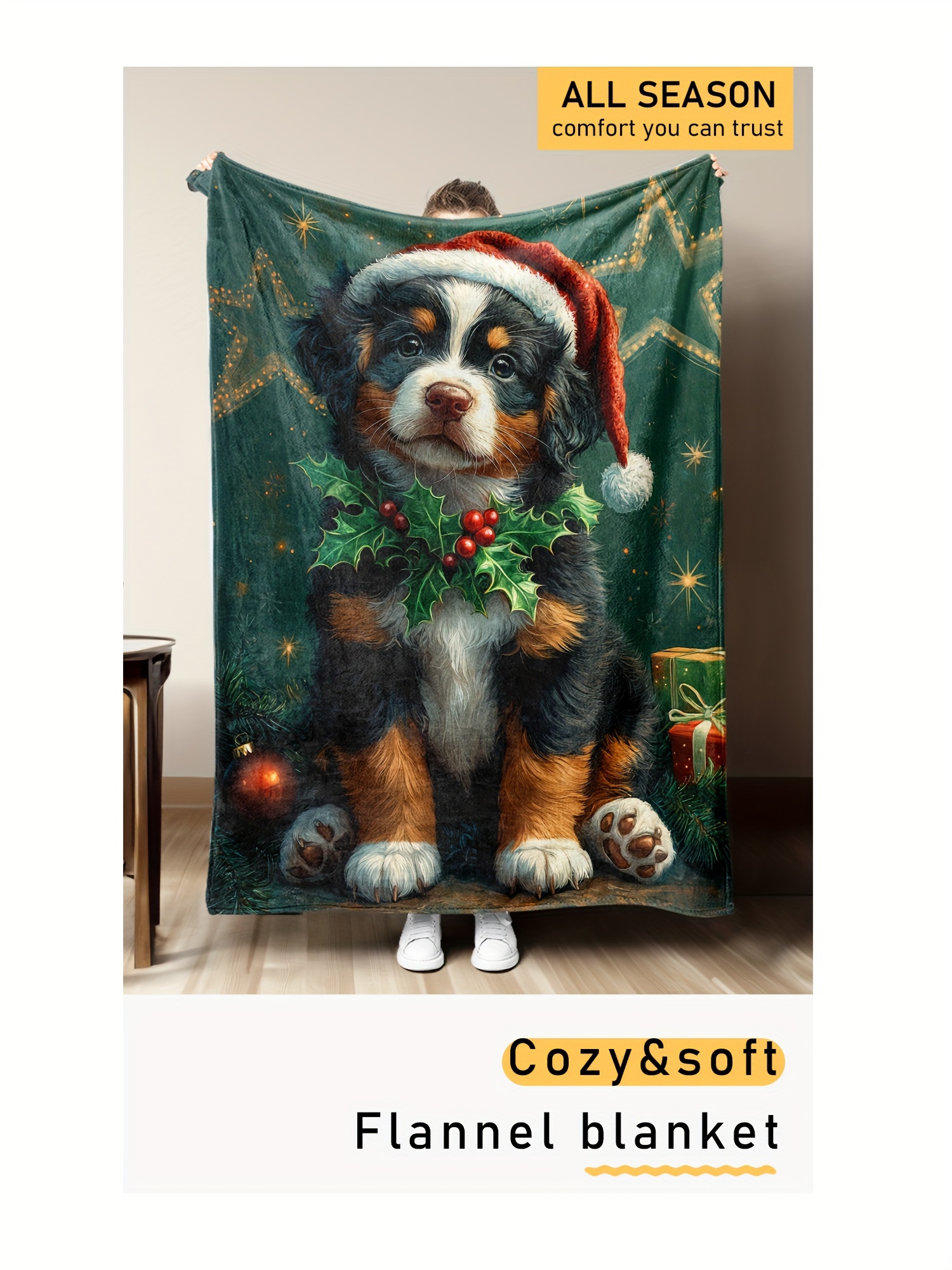 1pc christmas dog flannel fleece throw blanket soft warm   bed office cover anti tear mixed colors polyester   machine washable multi purpose   hypoallergenic 200 250g fabric details 0