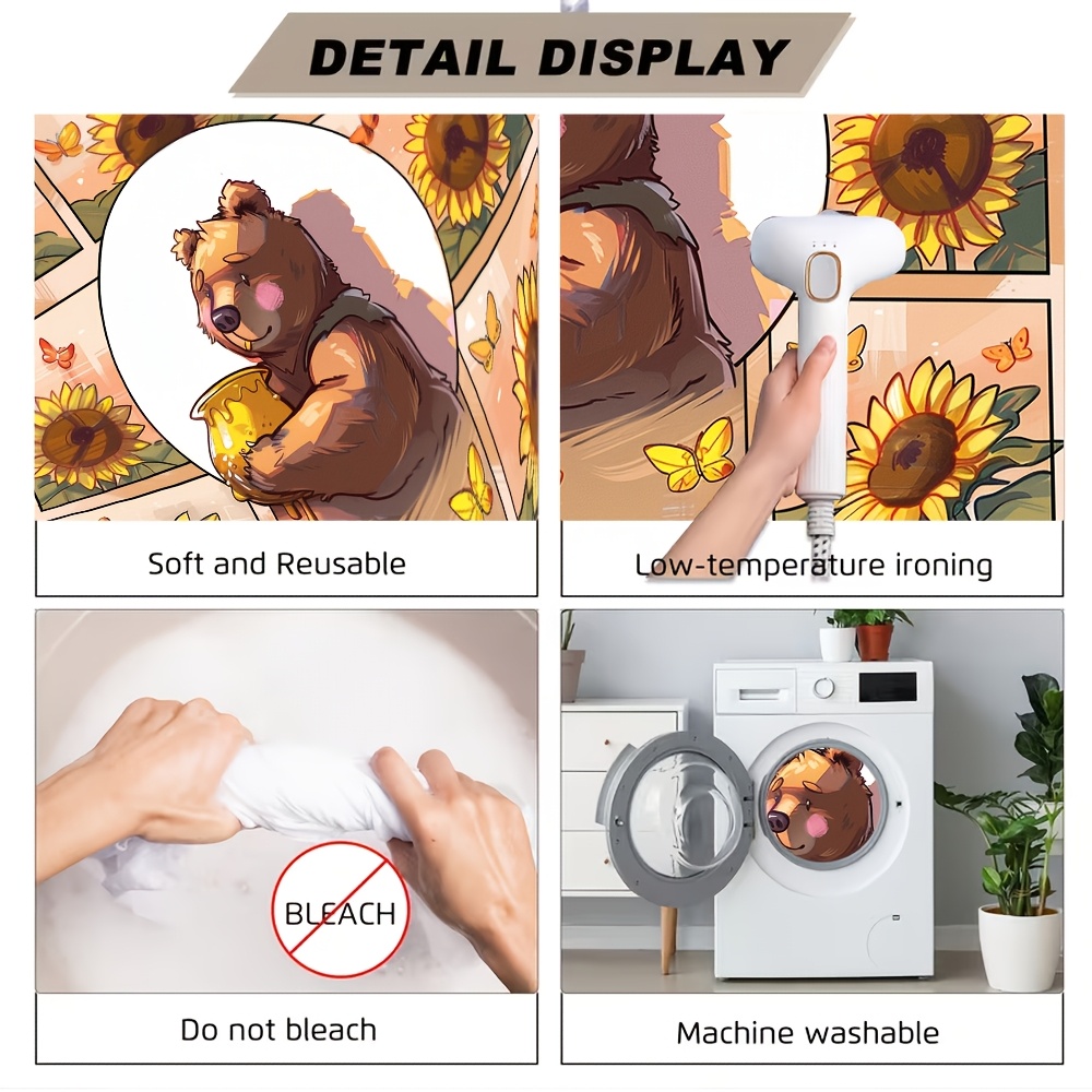 Cute Brown Bear Sunflower Honey Photography Backdrop, 2D Flat