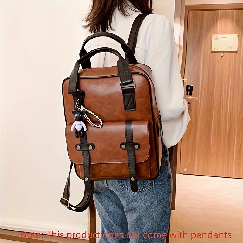 

1pc British Style Backpack, Retro Pu Leather Backpack