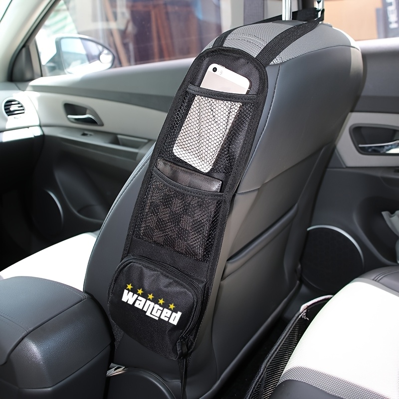 TEMU 1pc Black Car Seat Storage Bag, Multi-pocket Space - Fabric Suspension Rear Seat Additions With Mesh Pockets, Wall-mounted Multifunctional