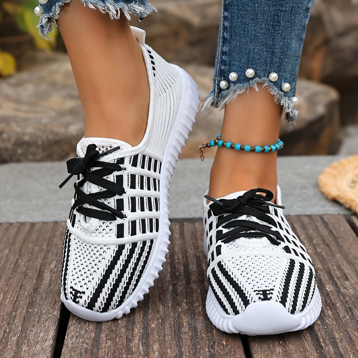 TEMU New Women's Knitted Stretch Slip-on Sock Shoes, Easy And Lightweight Comfortable Soft-soled Casual Walking Shoes, Breathable Mesh Outdoor Sports