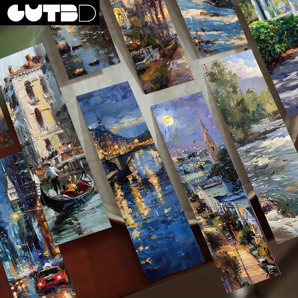 TEMU 30pcs Of Oil Painting Landscape Bookmarks For Reading, Page Marking, And Creative Gifts For Students, Made Of Paper