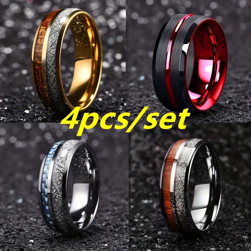 

4pcs/set Fashionable Stainless Steel Men's Rings, Engagement Rings, Wedding Anniversary Jewelry