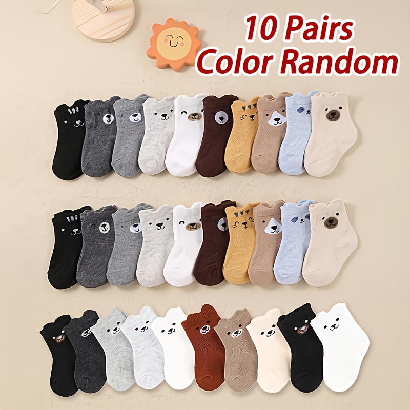 Random 10 Pairs Of Infant Socks, Soft With Cute Animal Faces, Anti-slip And Shock-absorbing Sole, Use For Boys And Girls, Polyester Fiber, Newborn Essential, Breathable Fabric, Parent Gift