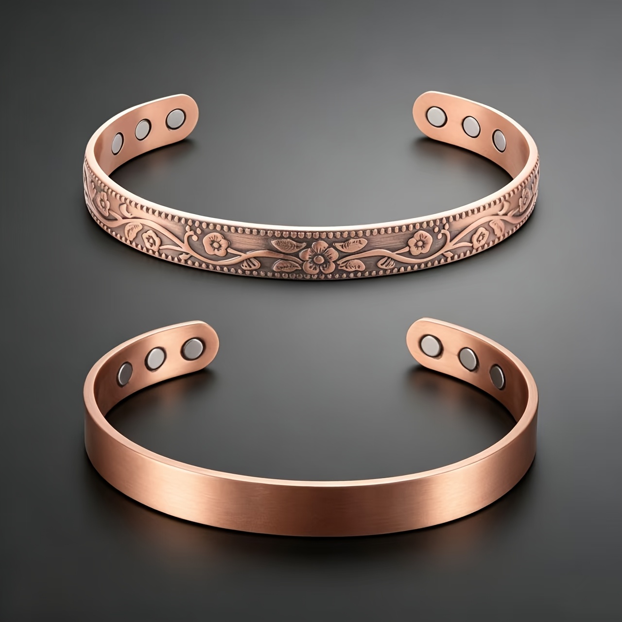 TEMU Vintage Pattern Copper Bracelet 2pcs Set Exquisite Carved Open Bracelet Women's Adjustable Wide Bracelet Fashionable All-match Jewelry Daily