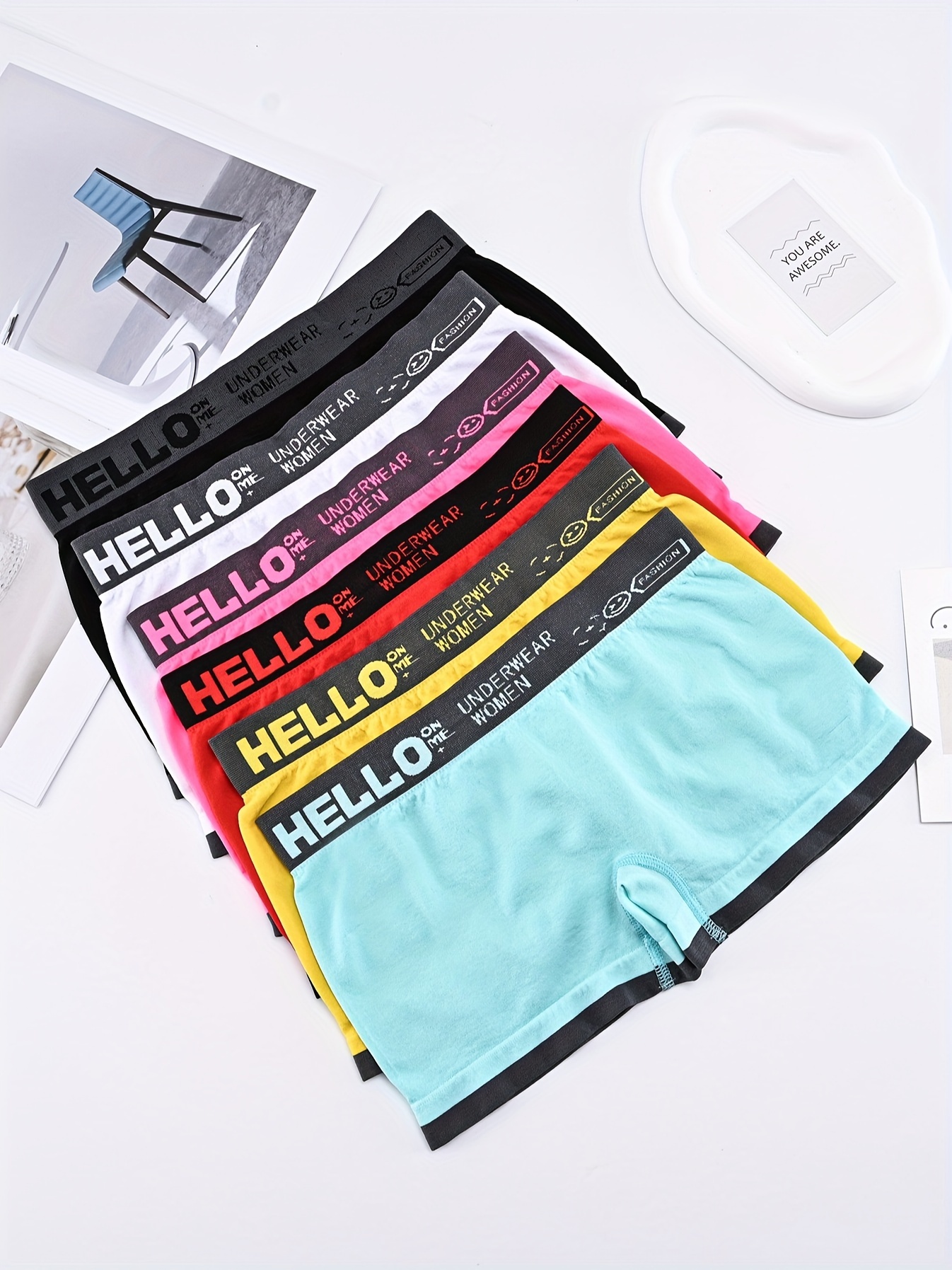 6pcs letter pattern colorblock boyshort panty intimates boxer shorts womens lingerie underwear