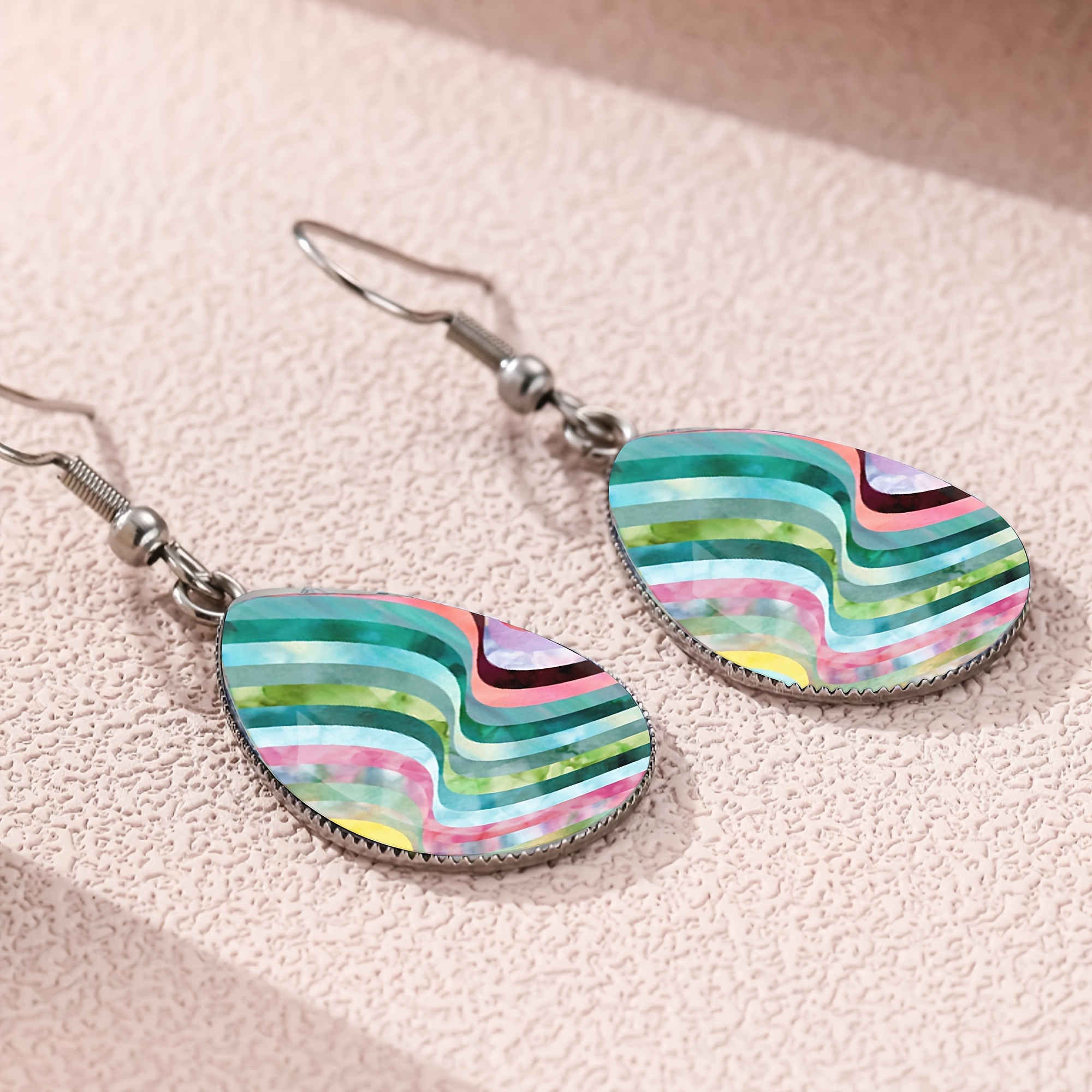 Women's Watercolor Distorted Wave Pattern Teardrop Earrings