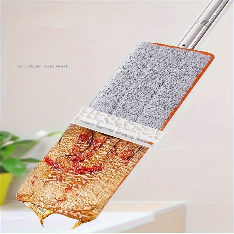 1pc   flat mop for home use rotating mop dry and wet use lazy floor   absorbing non stick stainless steel pole details 8