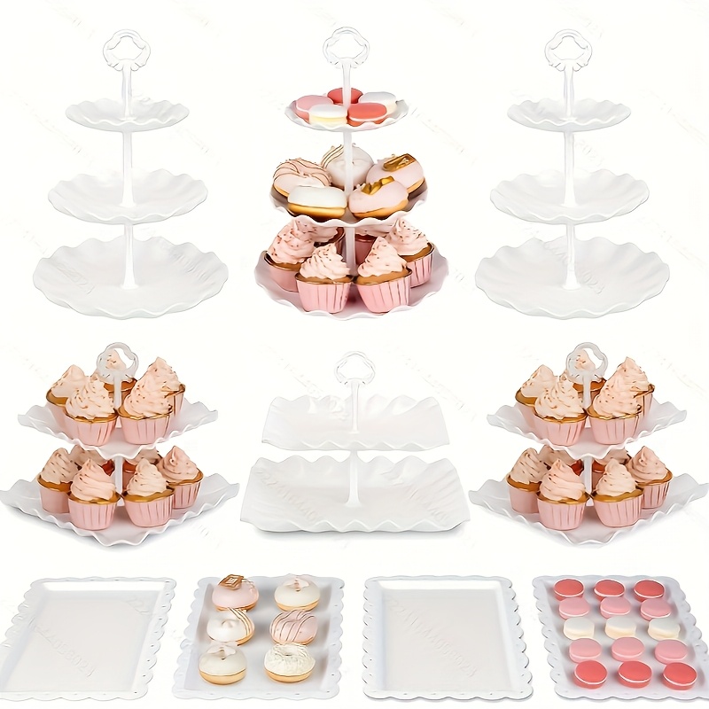 TEMU 10pcs Christmas Daycake Stands, Cupcake Stands, 3 Two-tier Cupcake Stands + 3 Three-tier Cupcake Stands + 4 Appetizer Trays, Birthday Baby Bridal Shower