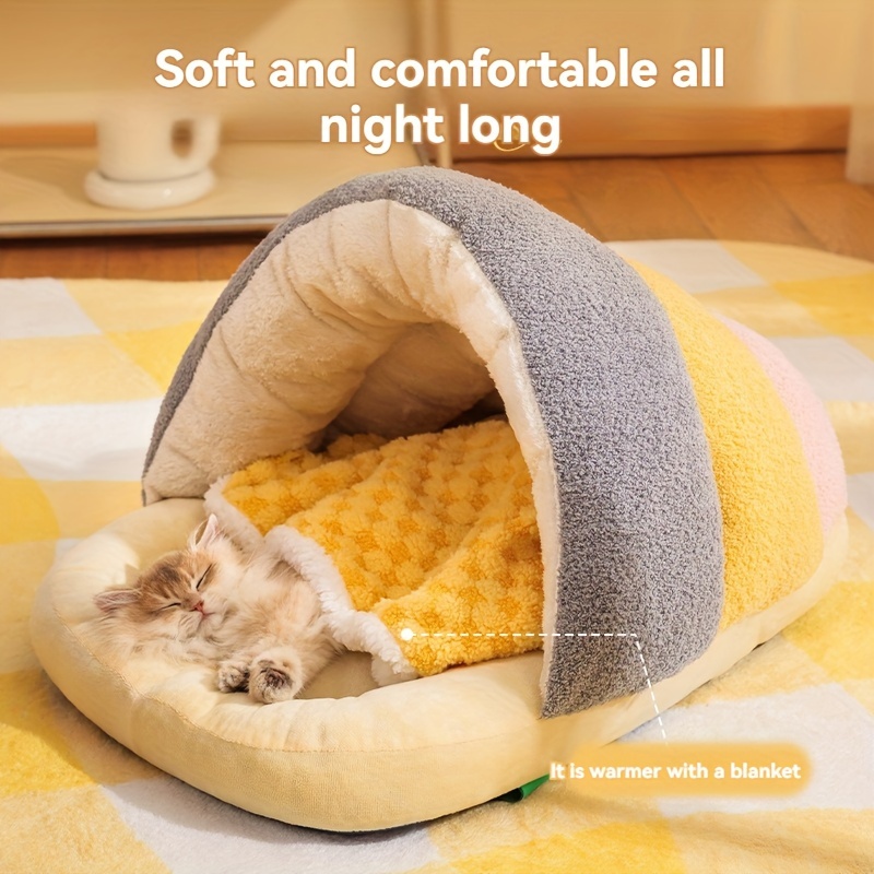 1pc cozy contemporary cat bed cave soft polyester fiber pet bed with warm blanket indoor cat and small dog house easy assembly comfortable sleeping nest for kittens and puppies Product details 2