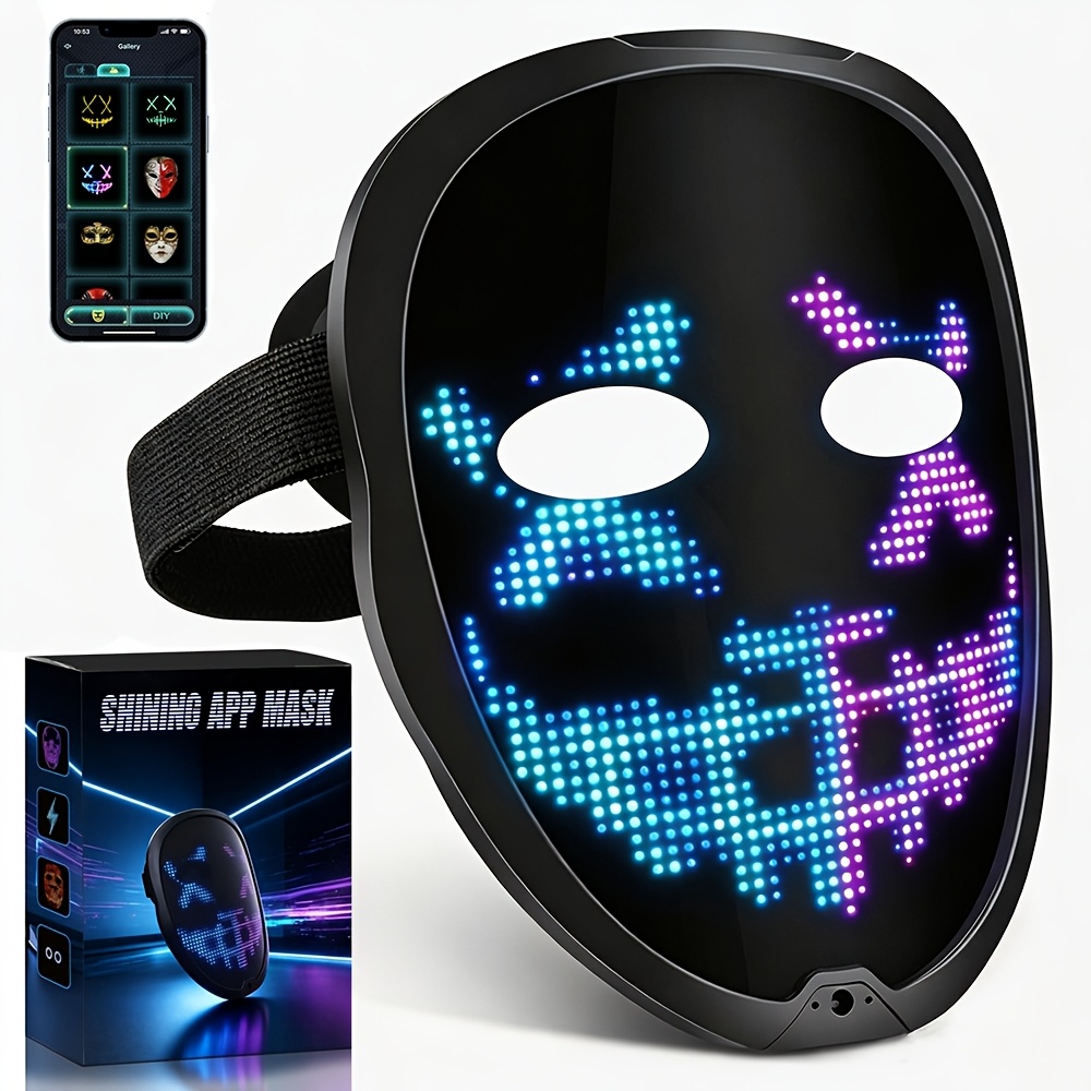 Temu: Led Mask With App Control Usb Rechargeable Programmable Light Up Face Transforming Mask For Men Women Halloween Christmas Cosplay Costumes