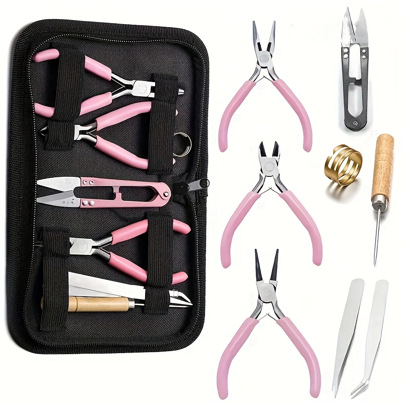 

1 Set Jewelry Making Tools Kit, Zinc-iron Alloy, Round & Needle Nose Pliers, Nose Pliers, Non-serrated Wire , For Beginners & Enthusiasts