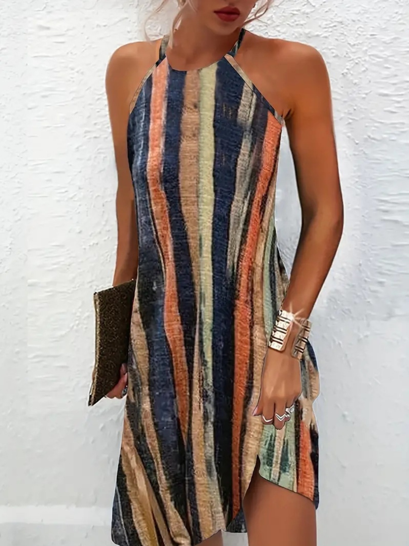 womens boho retro tie halter neck dress vibrant multi color - Temu