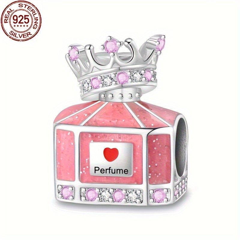 

1pc 4g 925 Sterling Silver Pink Crown Perfume Bottle Bead Fit Original Bracelets And 3mm Bangles For Making Jewelry