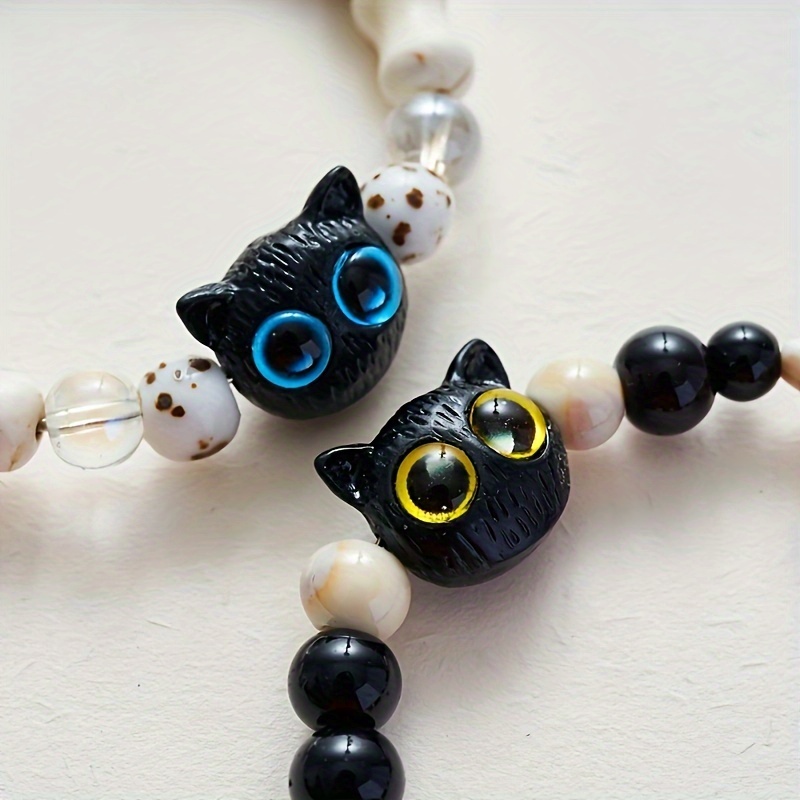 

10pcs Black Cat Resin Beads With Eyes, Diy Crafting Kit For Hair Clips, Earrings & Bracelets - Accessory Set