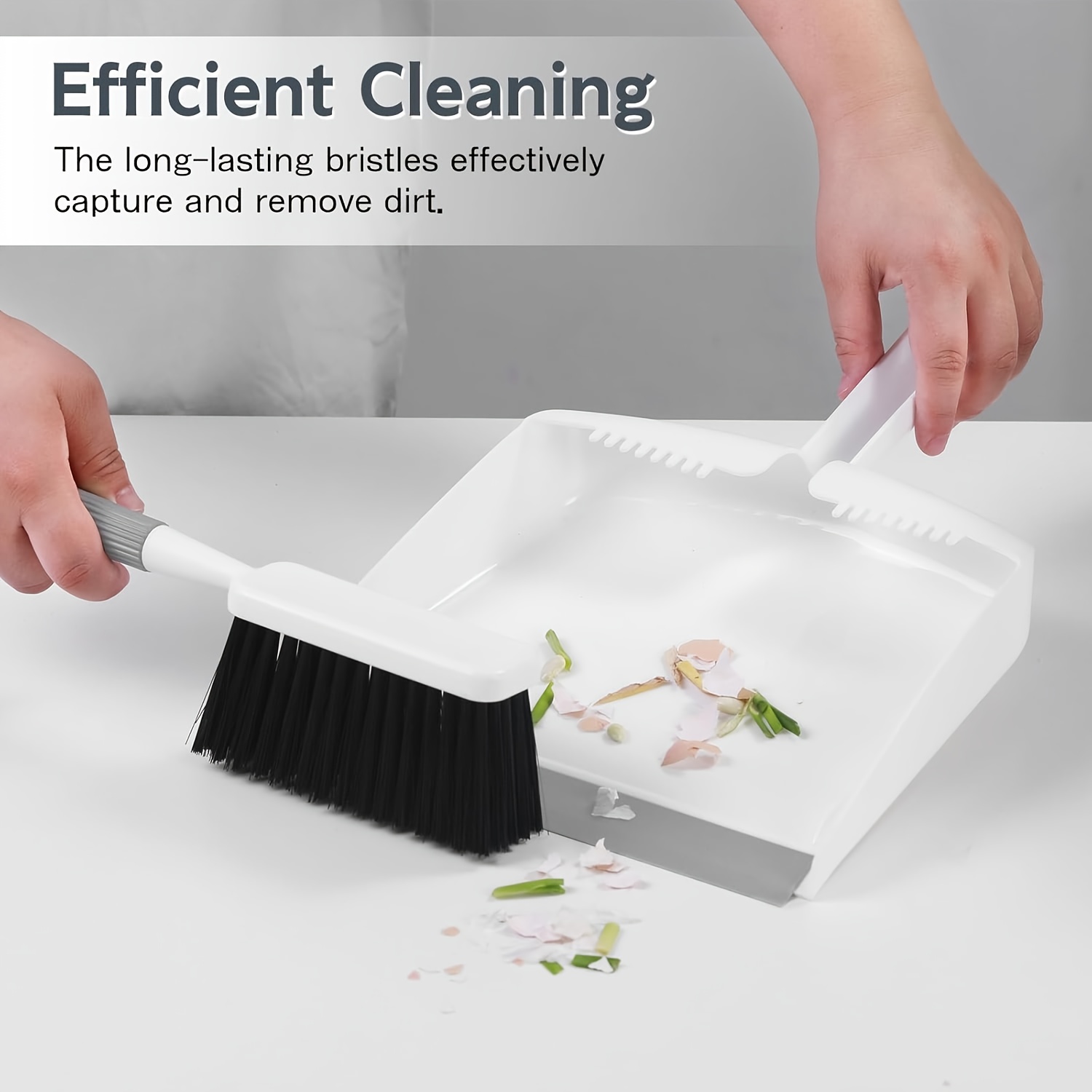 mini broom and dustpan set with ergonomic handle &   design - compact nesting cleaning system, soft bristle brush & durable dust pan for kitchen, floor, carpet, pet hair, sofa - lightweight & portable for home, office, car - space-saving storage (grey/white) - ideal for small spaces & quick cleanups, small broom with pan, brooms for floor cleaning, broom for floor Product details 2