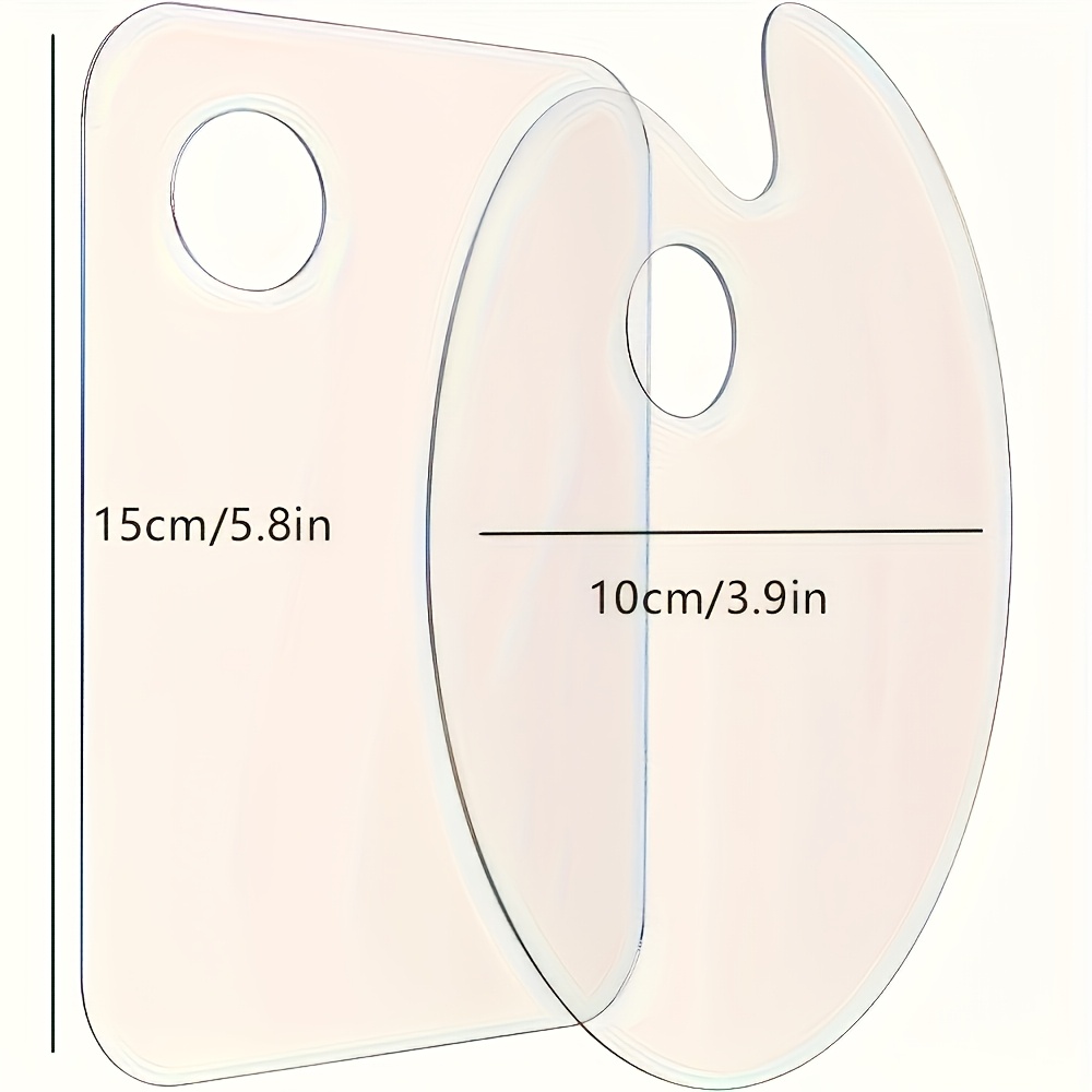 TEMU 2pcs, 10*15cm/3.9*5.8inch Painting Palette, Round And Square With Holes, Art Tool, Transparent Acrylic, For Nail Art Mixing, Makeup Mixing,