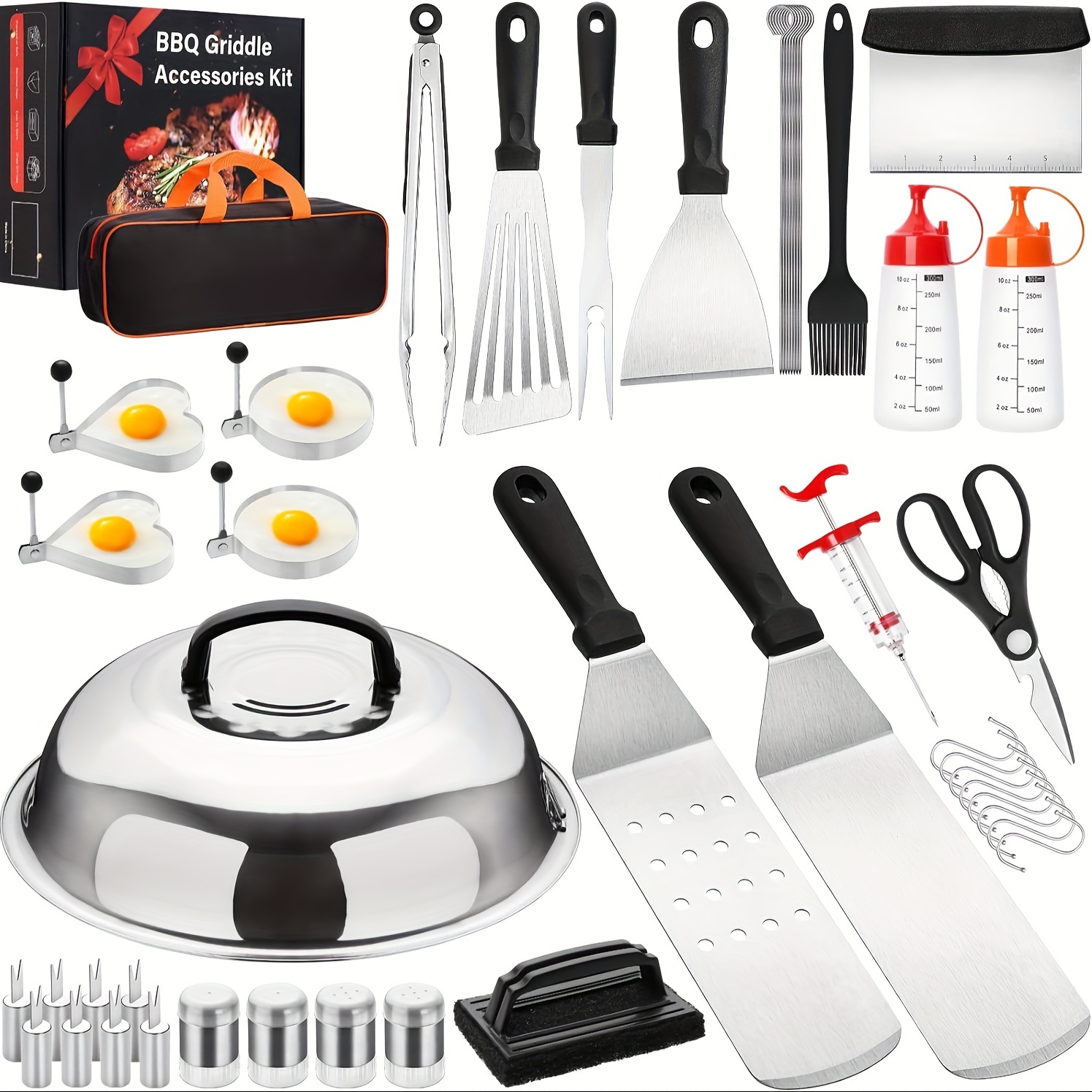 

Blackstone Griddle Accessories Tool Kit, 47-piece Flat Commercial Grade Set With Enlarged Spatula, Basting Cover, Scraper, Scissors, Tongs For Outdoor Bbq