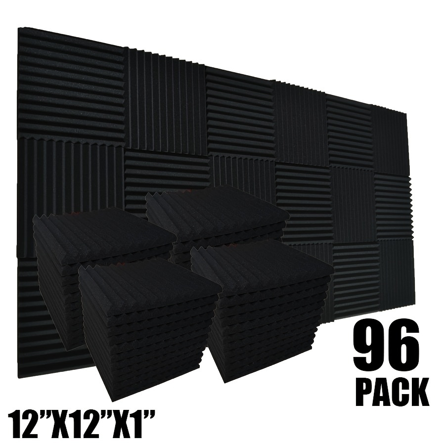 

96pcs Vibuilt Black Foam Wedge Panels, 12"x12"x1" - High-density Acoustic Soundproofing For Music , Game Rooms & More, Wall Panels With Textured Surface, Soundproof Wall Panels, Vibuilt