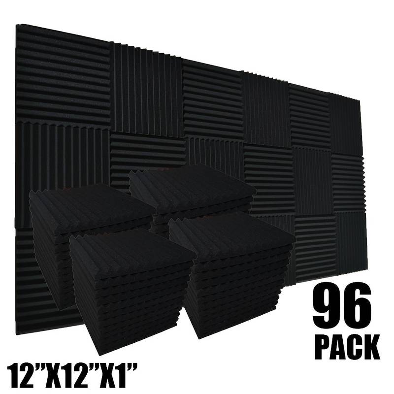 12x12x1 Acoustic Foam Wedge Panels – 24/48/96 Pcs, Black, Soundproofing Wall Tiles