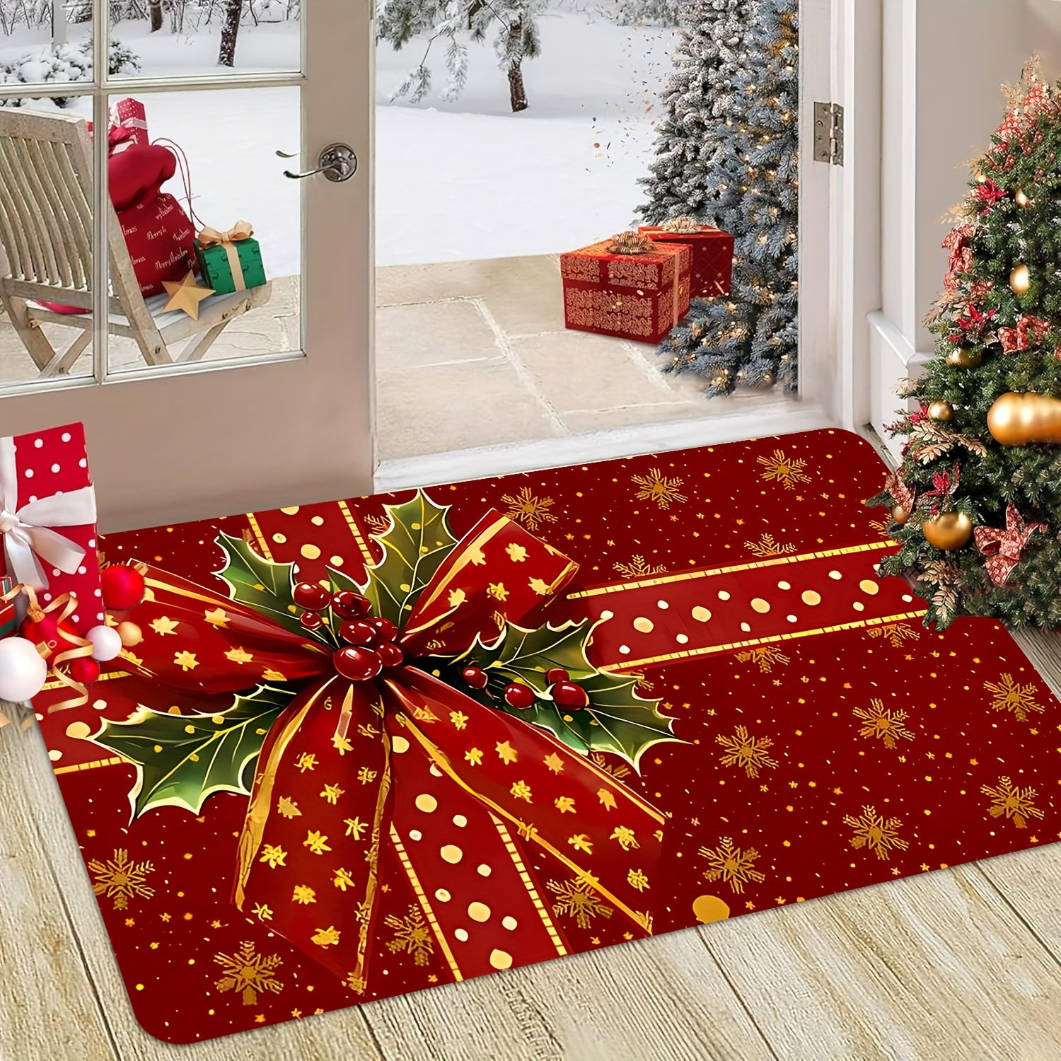 

1pc, Christmas , Thickened Mat, , Absorbent / Rv , , Washable, Rectangular, , -, Decor, 0.47- Flannel , 600g Per