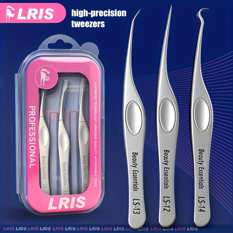 Image of The Brand Tweezers Set Includes 3 Pieces: Pointed, Curved, And Tools For Removing Blackheads And Blemishes. This Stainless Steel Precision Pimple Needle Is Part Of A Home Personal Beauty Care Kit