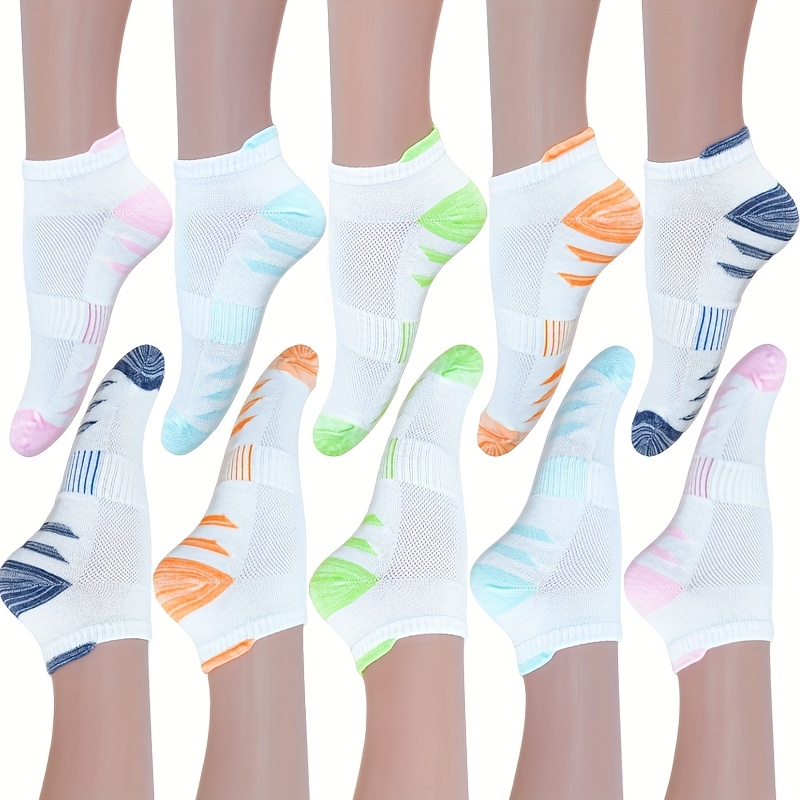 E-shop 10 Paar Unisex Einfarbige, bequeme und vielseitige, atmungsaktive, schweißabsorbierende Outdoor-Lauf- und Freizeit-Sportsocken - Pink, Blau,