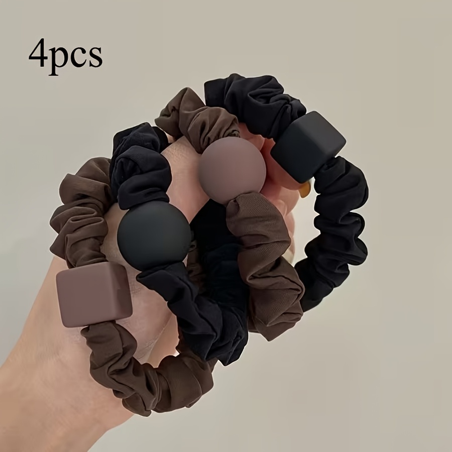 TEMU Juego de 4 ligas para el pelo estilo de lujo y sencillo estilo Dongdaemun con extremos de goma con cuentas, accesorios de moda para el cabello,