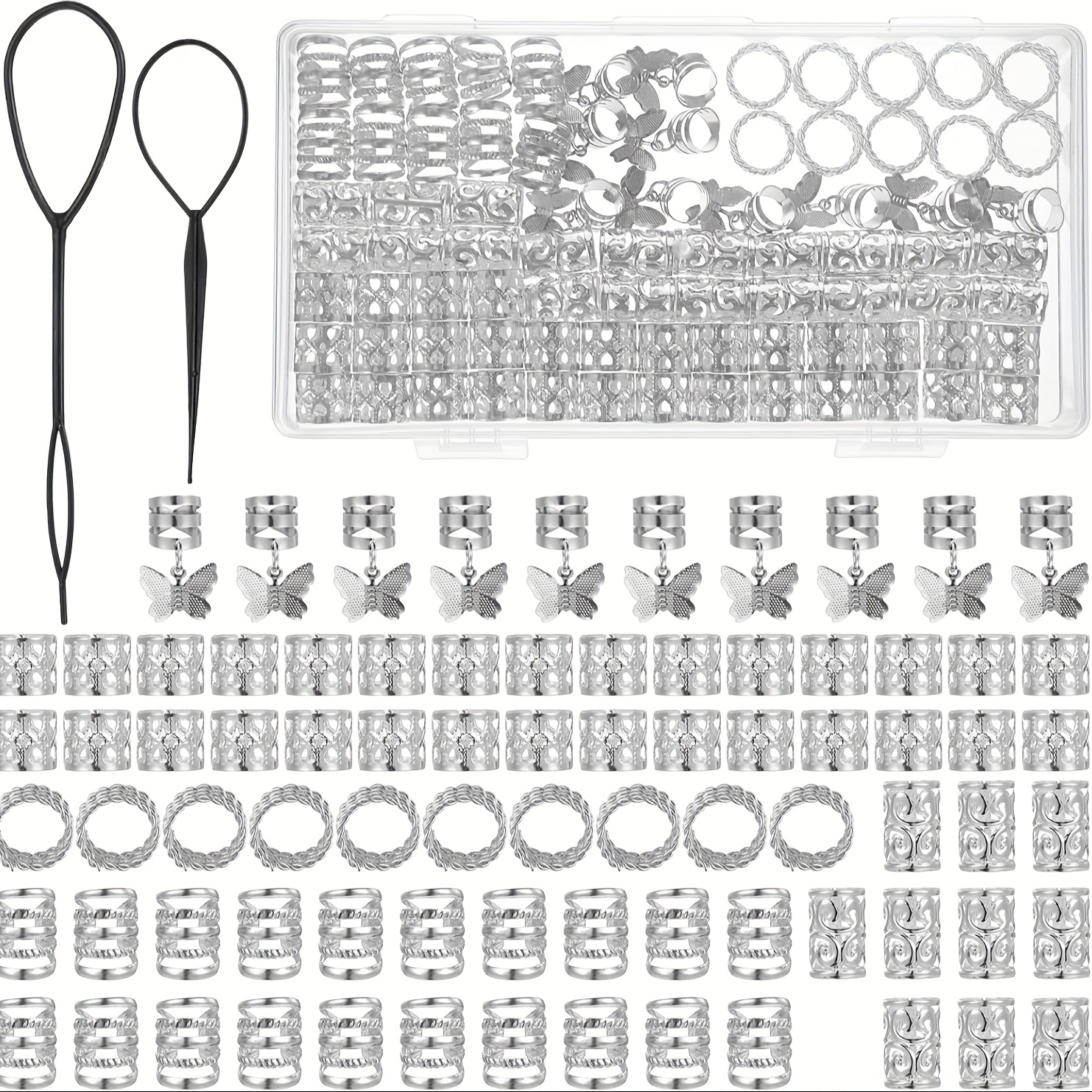 80 шт. набор украшений для дредов, регулируемые алюминиевые манжеты с 2 резинками и плетеными серебристыми бусинами, аксессуары для волос для мужчин и женщин подробные сведения 0