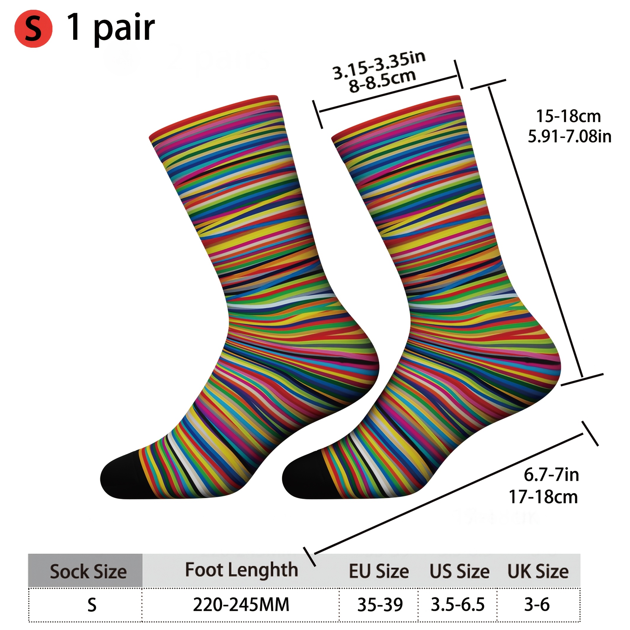 TEMU 1 Pair Of Colorful Rubber Band Print Pattern Socks, Featuring A Vintage Harajuku Hip-. Made From Bamboo Fiber Material, Are Comfortable,