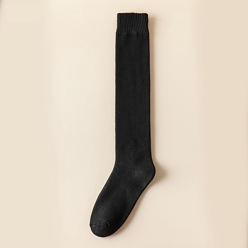 1 Pair Men's Long Terrycloth Socks, Autumn/winter Thickened Calf Socks, Winter Plush-lined Thermal Knee-high Socks, Solid Color Socks