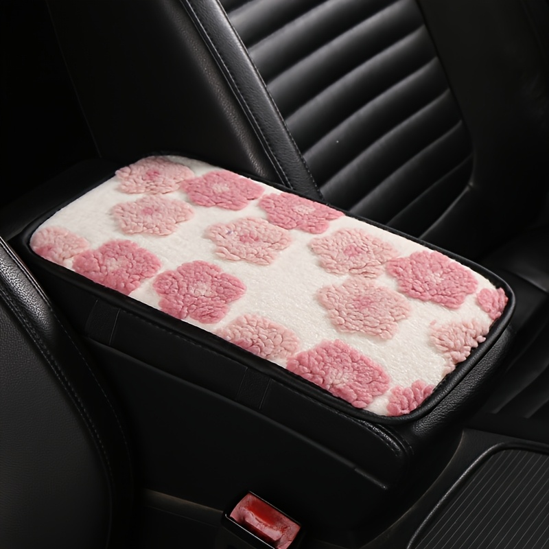 TEMU Cojín corto de felpa floral para reposabrazos central de auto, felpa artificial para invierno, accesorios de interior de auto modernos, hermosos