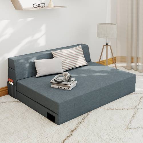 4 in 1 convertible folding sofa bed with memory foam mattress pillow single sleeper chair suitable for small spaces modern floor futon couch bed for apartments dorms guest rooms assembly dark grey