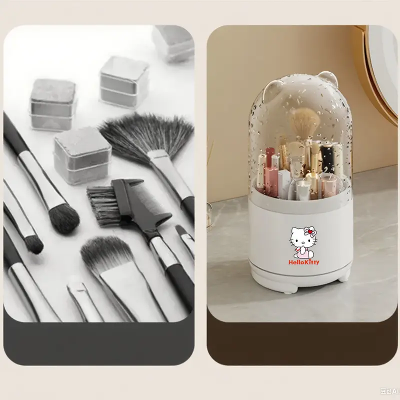 for 360 rotating makeup brush organizer with transparent lid cute polished white dustproof moisture resistant desktop storage box for bathroom vanity makeup brushes for vanity character decor Product details 7