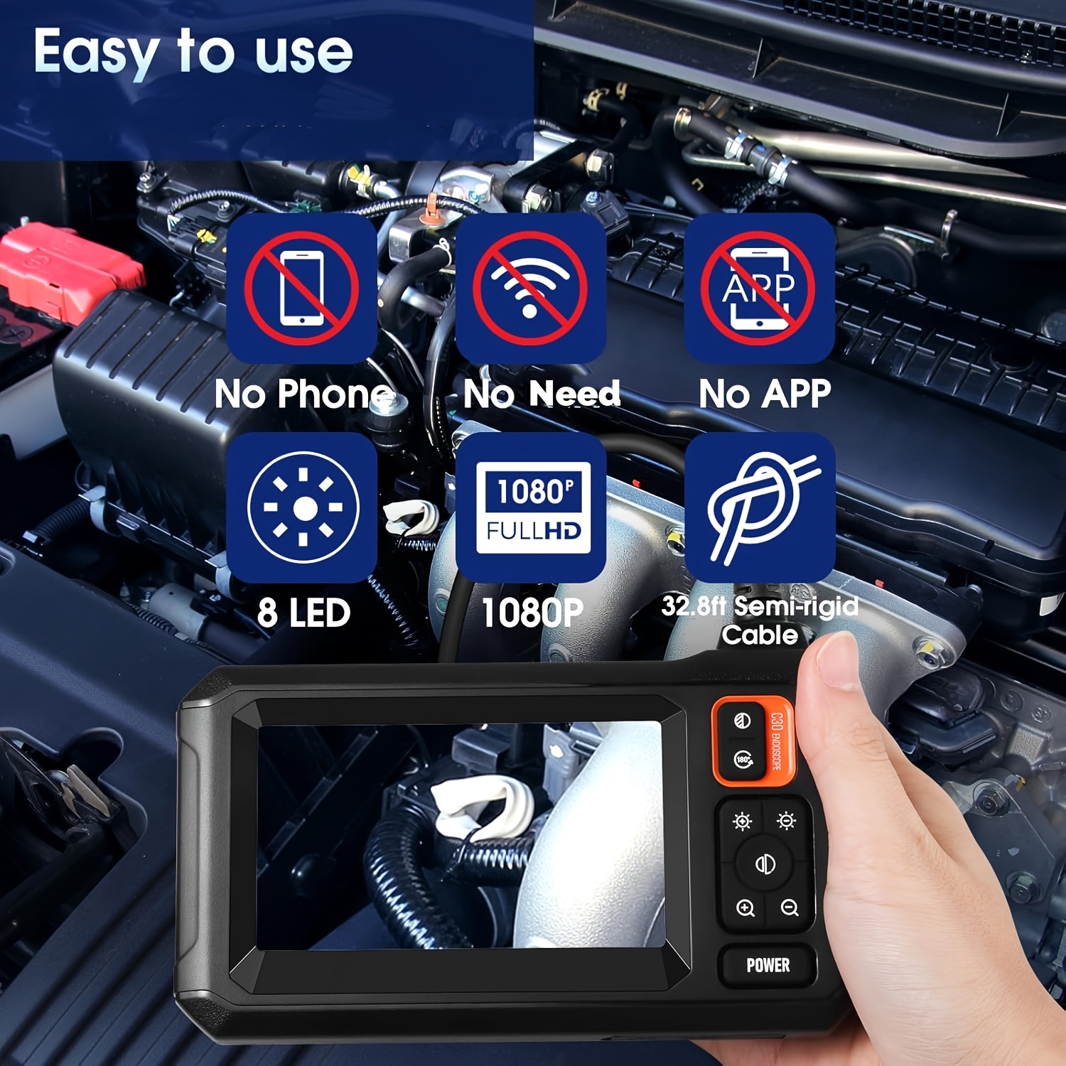 4.3" LCD Screen IP67 Waterproof Borescope Endoscope Camera with Light, 1080P HD Inspection Camera, Snake Camera, 3.3/16.5/50ft Endoscope Camera, Gadgets for Men 6 4.3" LCD Screen IP67 Waterproof Borescope Endoscope Camera with Light, 1080P HD Inspection Camera, Snake Camera, 3.3/16.5/50ft Endoscope Camera, Gadgets for Men - Image 6