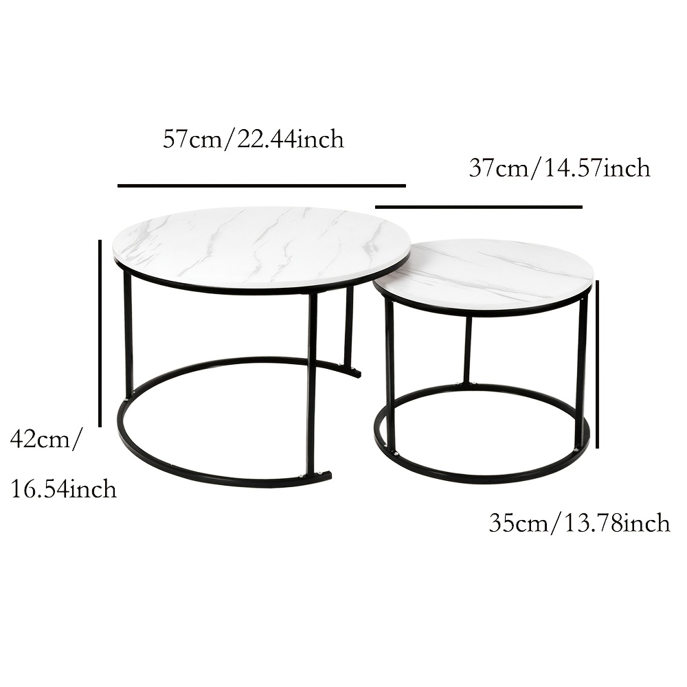 A Set Of 2 Nesting Coffee Tables, A Set Of 2 Round Side Tables, , Suitable For Living Room, Balcony And Terrace, Etc., (60x60x45cm&40x40x38cm), White And Black