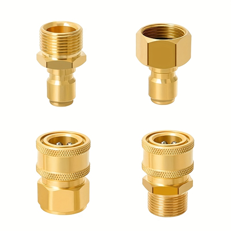 4pcs Heavy-duty Brass High Pressure Washer Adapter Kit Connect & Disconnect - M22-14mm To 1/4" Connector, Includes Storage & Installation Guide, 1/4" Threaded End