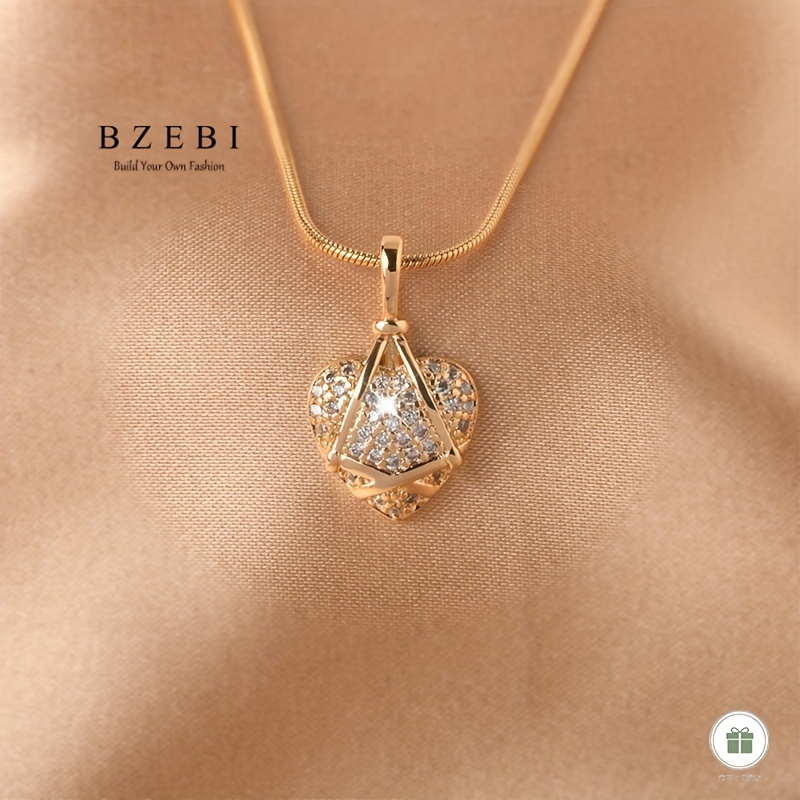 Image of 18k Gold-plated Synthetic Zirconia Heart Necklace, Fashion Jewelry, High-end Sparkling Mother's Day Christmas Women's Birthday Valentine's Day Friendship Gift, Adjustable With Gift Box, 722n