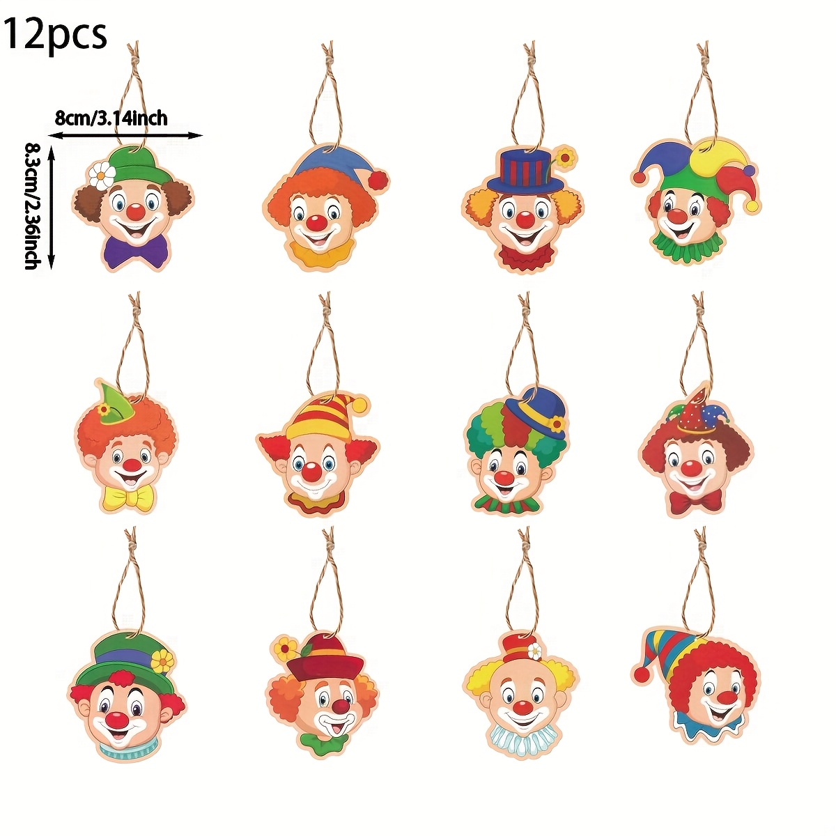 Image of 12pcs Clown-themed Party Decorations Suitable For Birthdays, Carnivals & Circus Parties - Clown Face Cutouts, Balloon & Banner Hangovers, Paper Clown Decor For Party Supplies (paper)