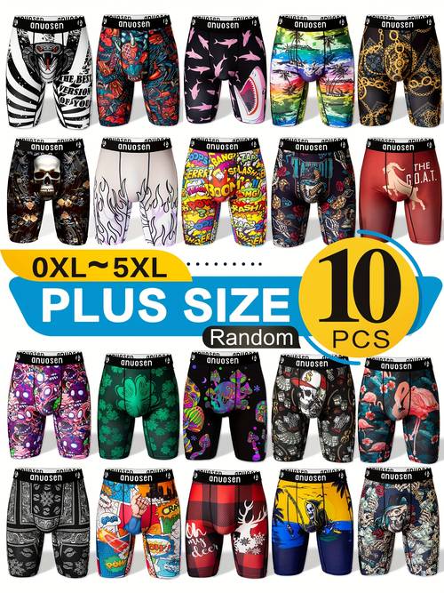 10pcs plus size mens athletic boxer briefs moisture wicking fit with fun random prints zebra floral skull more 3 5xl running gym casual wear running shorts cartoon design briefs moisturewicking briefs plus size