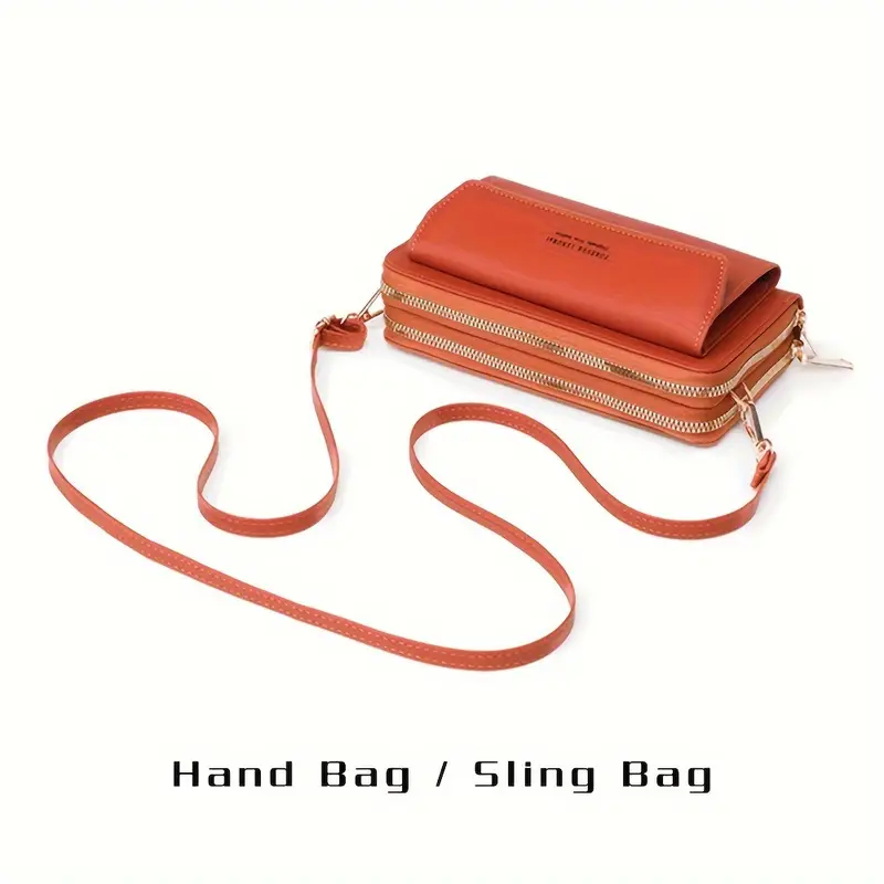 1pc ladies fashionable multifunctional crossbody bag large capacity shoulder purse with double zipper adjustable detachable strap lightweight card holder mobile phone pouch wet wipe clean compact stylish design in multiple colors black beige details 2