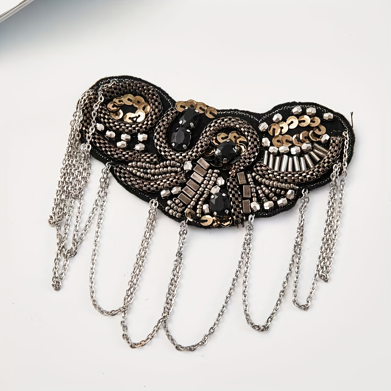 TEMU 1 accessorio spalla vintage per abbigliamento, rifinitura moda fai-da-te per giacca da smoking, epaulette nere con frange unisex, accessori